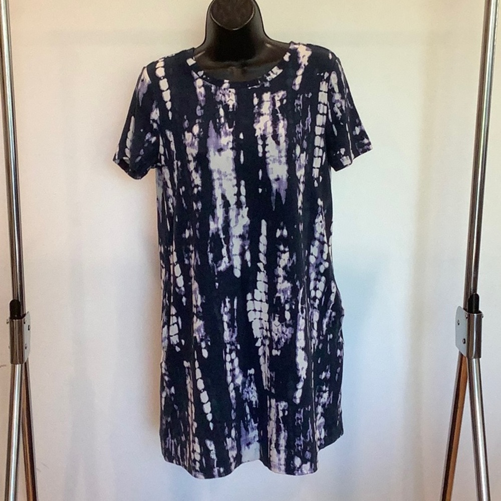 Ellen Tracy Navy, White, Lavender tie dye pima cotton dress, Medium